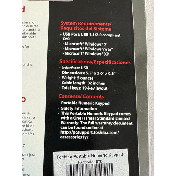 New Toshiba PA3828U-1ETB portable numeric keypad USB NEW - Picture 2 of 6